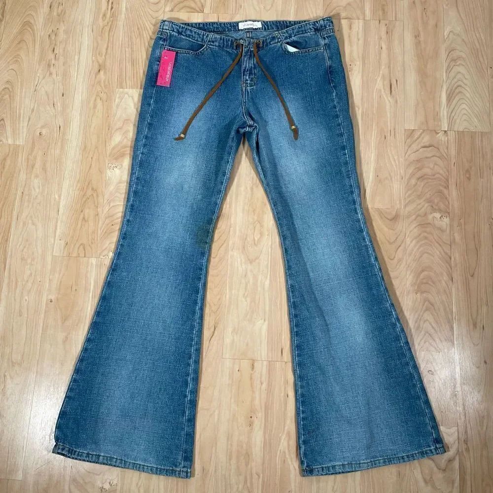 NWT Xhilaration Sz 9 Flare blue jeans with waist drawstring cord